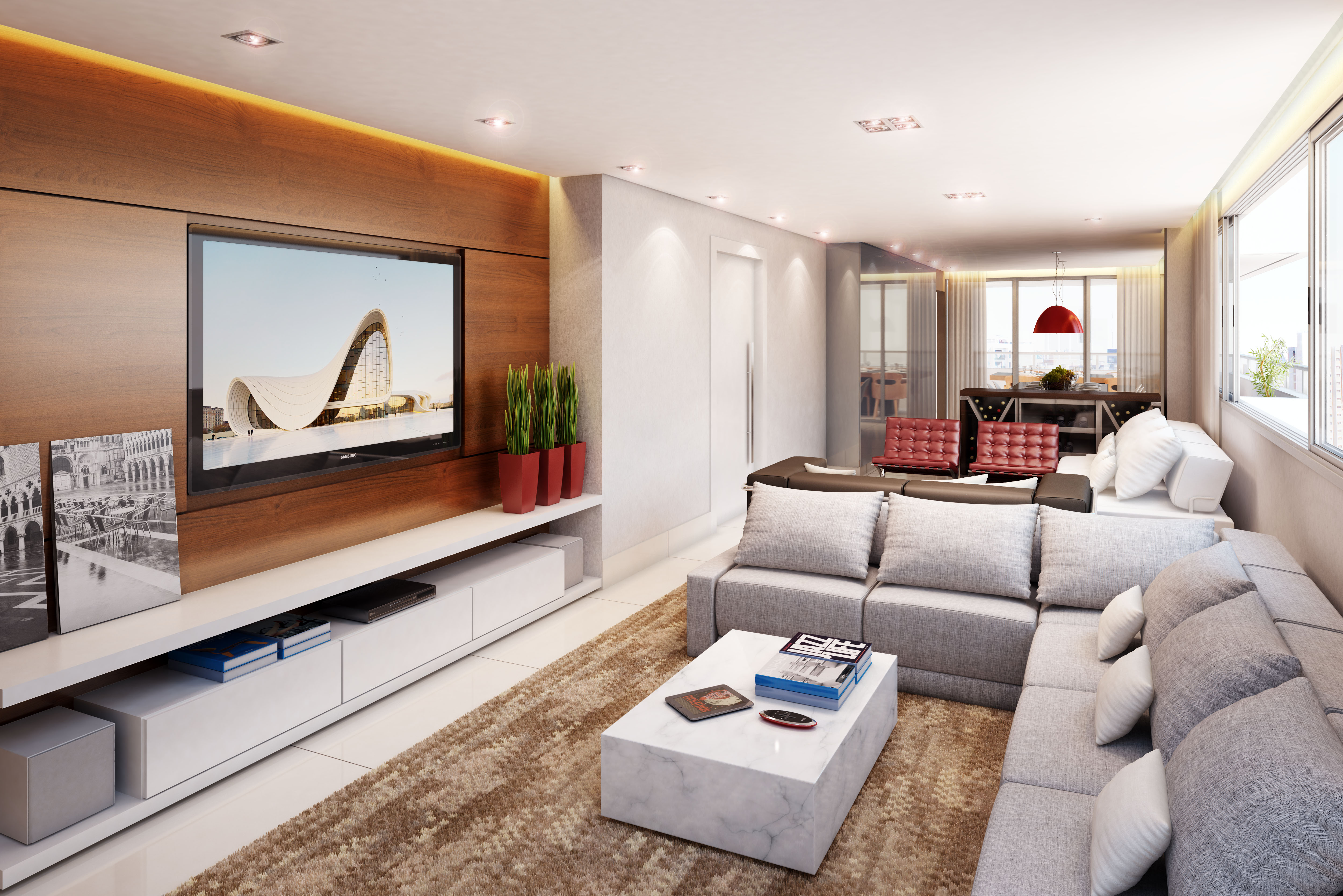 Sala de estar moderna e aconchegante